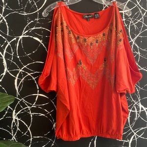 Burnt Orange Cold Shoulder top with detail in the front